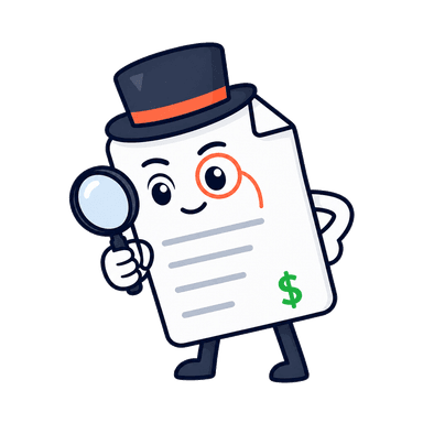 BillWise mascot leaning into a magnifier